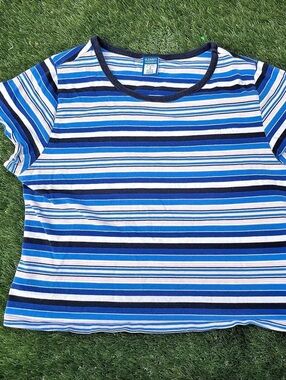 Vintage Old Navy Striped Baby Tee | Y2K 90s Grunge Ribbed Border Short Sleeve T-